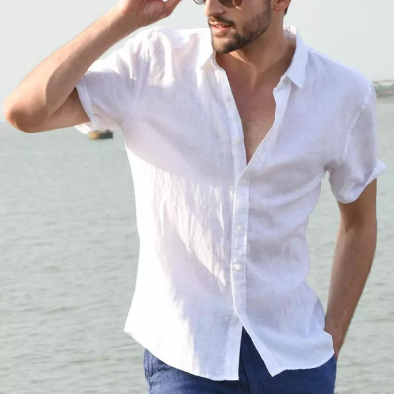 Camisa de Linho Casual Masculina